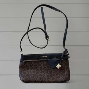 Calvin Klein Brown Monogram Logo Crossbody Bag - Like New Condition